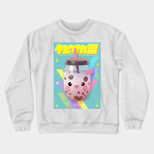 Happy Blueberry Chocolate Bubble Tea - Tapioka Collection | Kawaii Aesthetic Anime Bubble Tea 3D Pop Art Design | PROUD OTAKU Crewneck Sweatshirt by PROUD OTAKU